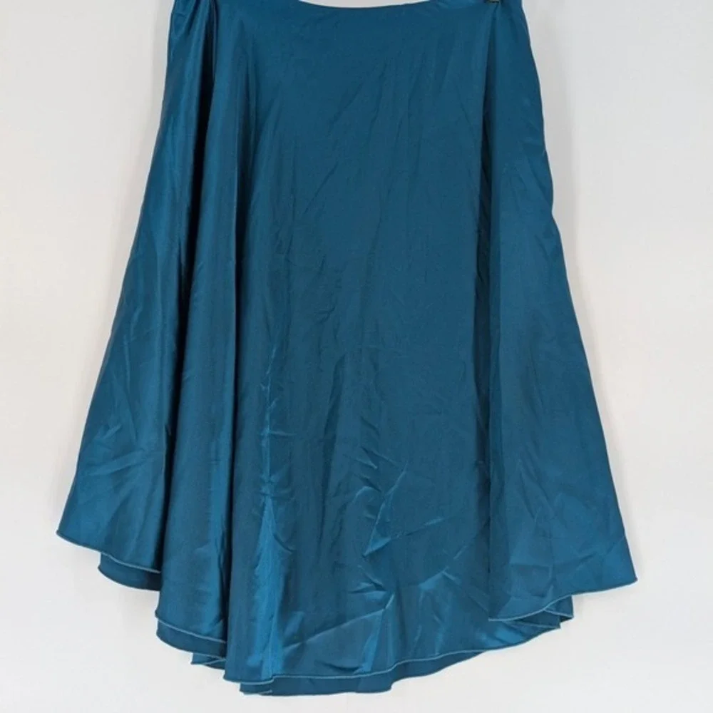 Oh So Tracie Swonke Teal Blue Satin High-Low Circle‎ Skirt One Size Made in USA